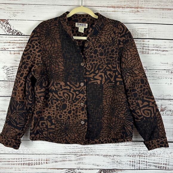 Women's Nomadic Traders Quilted Brown Animal Print Reversible Button Up Jacket L - Picture 1 of 7